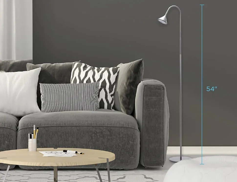 BLACK+DECKER LED Minimalist Floor Lamp, 58"H, Gray