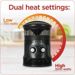 Black+Decker 360° Personal Portable Space Heater, 12-1/16"H x 7-7/8"W x 8-1/8"D