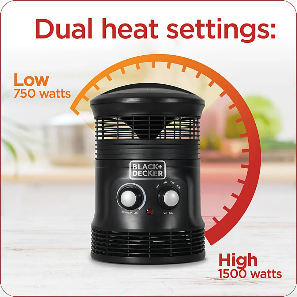 Black+Decker 360° Personal Portable Space Heater, 12-1/16"H x 7-7/8"W x 8-1/8"D