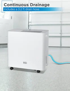 BLACK+DECKER Portable Dehumidifier, 50 Pint, Up To 4,500 Sq. Ft. Coverage, 12.68-Pint Bucket, White, Total Quantity 1