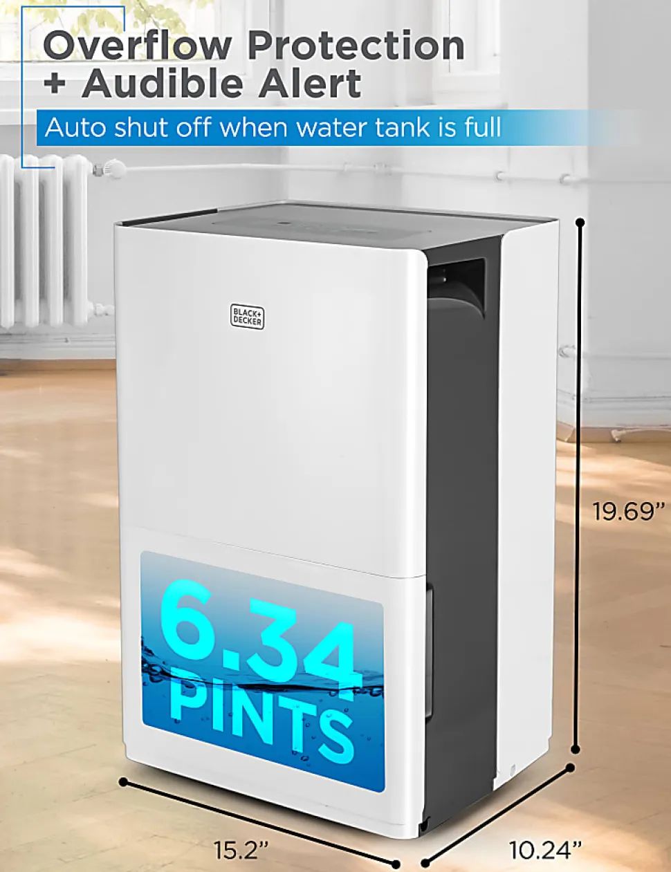 BLACK+DECKER Portable Dehumidifier, 30 Pints, 19-3/4"H x 15-1/4"W x 10-1/4"D