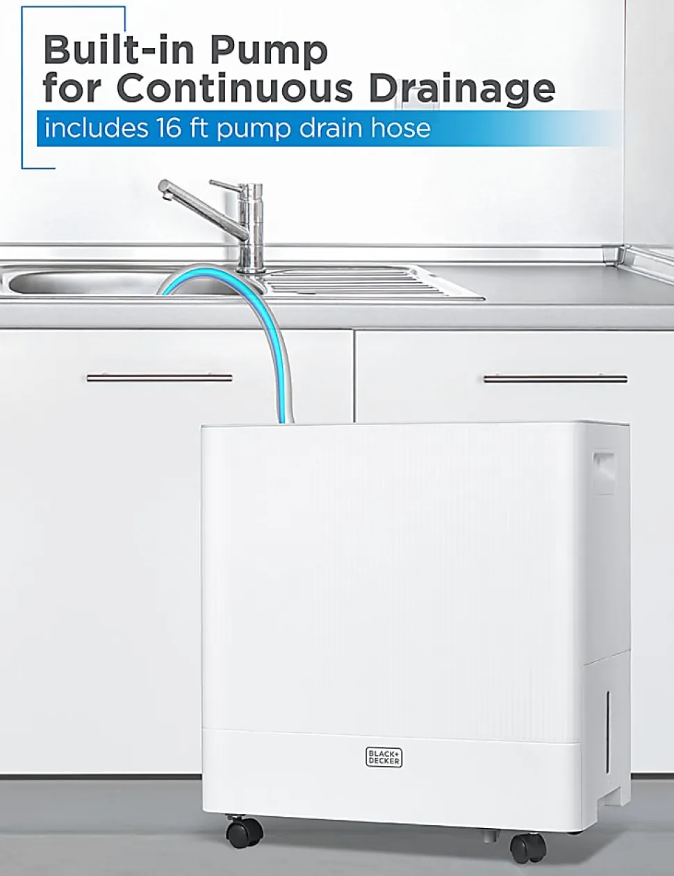 BLACK+DECKER Portable Dehumidifier, 50 Pints With Pump, 24-1/4"H x 15-7/16"W x 11-1/8"D