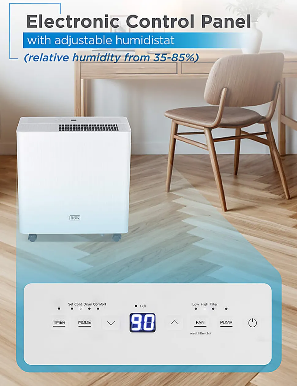 BLACK+DECKER Portable Dehumidifier, 50 Pints With Pump, 24-1/4"H x 15-7/16"W x 11-1/8"D