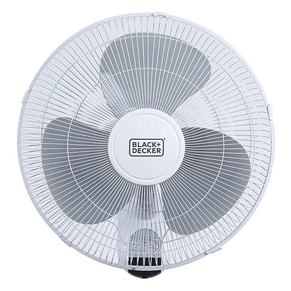 Black+Decker 3-Speed Oscillating Wall Fan With Remote, 18"H x 12"W x 12"D, White