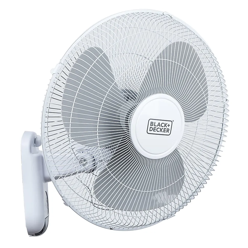 Black+Decker 3-Speed Oscillating Wall Fan With Remote, 18"H x 12"W x 12"D, White