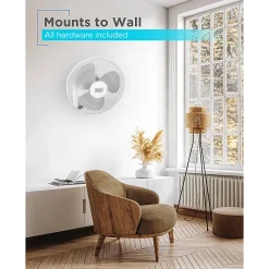 Black+Decker 3-Speed Oscillating Wall Fan With Remote, 18