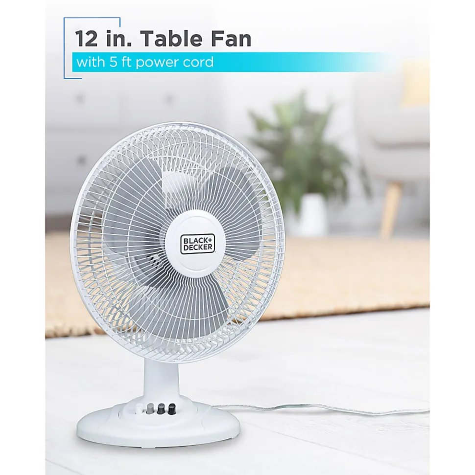 BLACK+DECKER 3-Speed Oscillating Portable Table Fan, 18-5/16"H x 13-5/16"W x 9-13/16"D, White