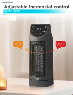 Black+Decker 1500-Watt Oscillating Ceramic Desktop Heater With Remote, 13-13/16”H x 4-5/8”W x 4-3/4”D, Black