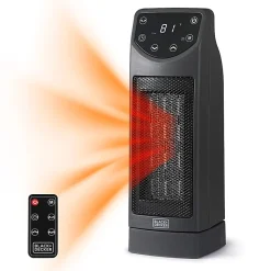Black+Decker 1500-Watt Oscillating Ceramic Desktop Heater With Remote, 13-13/16”H x 4-5/8”W x 4-3/4”D, Black