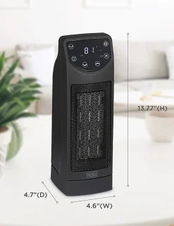 Black+Decker 1500-Watt Oscillating Ceramic Desktop Heater With Remote, 13-13/16”H x 4-5/8”W x 4-3/4”D, Black