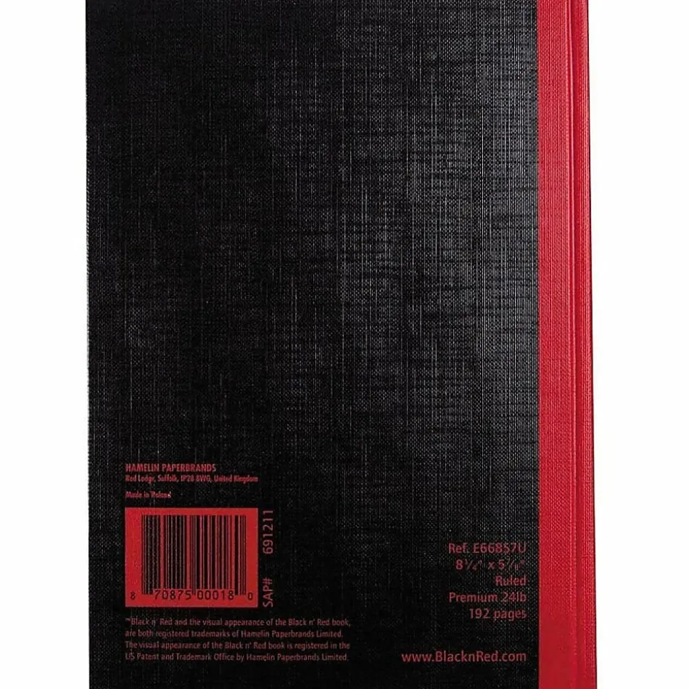 Black n' Red™ Notebook/Journal, 8 1/4" x 5 7/8", 192 Pages (96 Sheets), Black/Red (E66857)