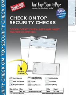 Blanks/USA Kan't Kopy Security Check-On-Top Paper, Letter Size (8 1/2" x 11"), Pack Of 500 Checks, Void Blue