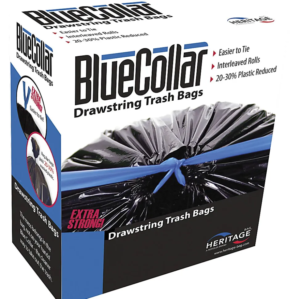 BlueCollar 30-gallon Drawstring Trash Bags, 30 gal Capacity, 30"x 34", 1 mil (25 Micron) Thickness, 240 Count - N6034YKRC1CT