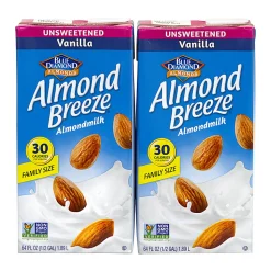Blue Diamond Almond Breeze Unsweetened Almond Milk, Vanilla, 64 Fl Oz, Pack Of 2 Cartons