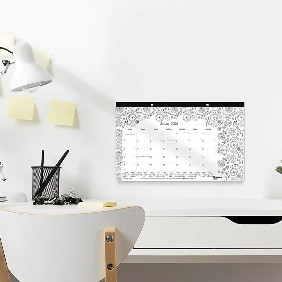 2026 Blueline® DoodlePlan™ Monthly Desk Pad Coloring Calendar, 17-3/4” x 10-7/8”, Motif, January To December, C2917001