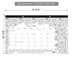 2026 Blueline® DoodlePlan™ Monthly Desk Pad Coloring Calendar, 17-3/4” x 10-7/8”, Motif, January To December, C2917001