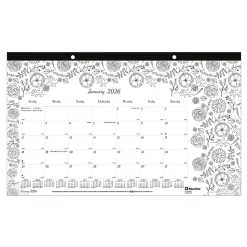 2026 Blueline® DoodlePlan™ Monthly Desk Pad Coloring Calendar, 17-3/4” x 10-7/8”, Motif, January To December, C2917001