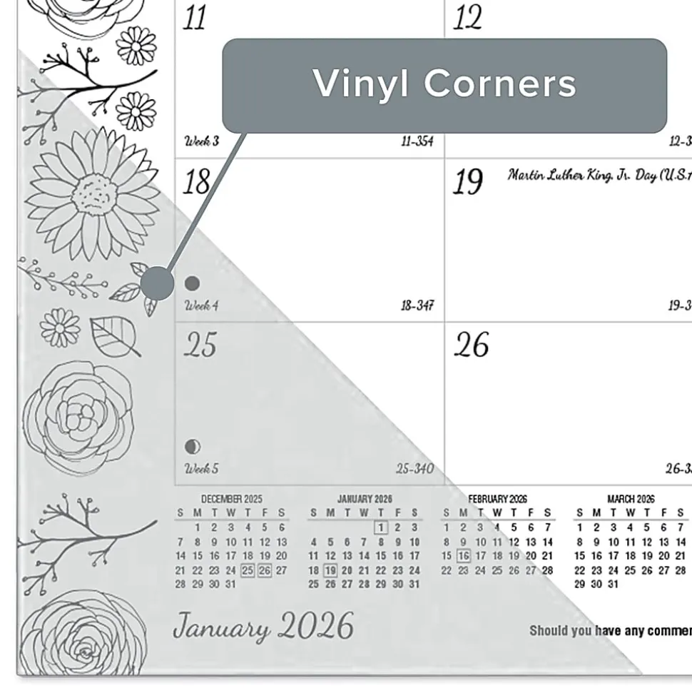 2026 Blueline® DoodlePlan™ Monthly Desk Pad Coloring Calendar, 17-3/4” x 10-7/8”, Motif, January To December, C2917001