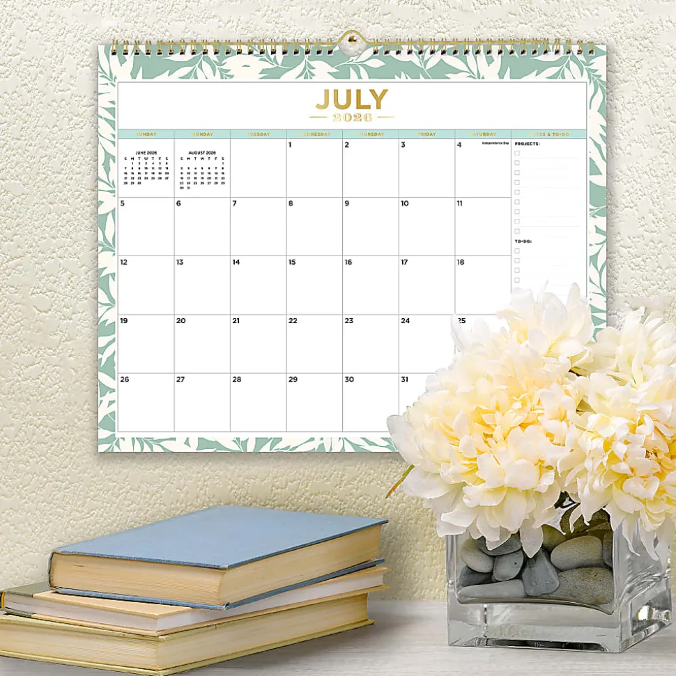 2026–2027 Blue Sky DD Scattered Leaves Light Graceful Green Monthly Wall Calendar, 15 x 12, Scattered Leaves Light Graceful Green Academic Year