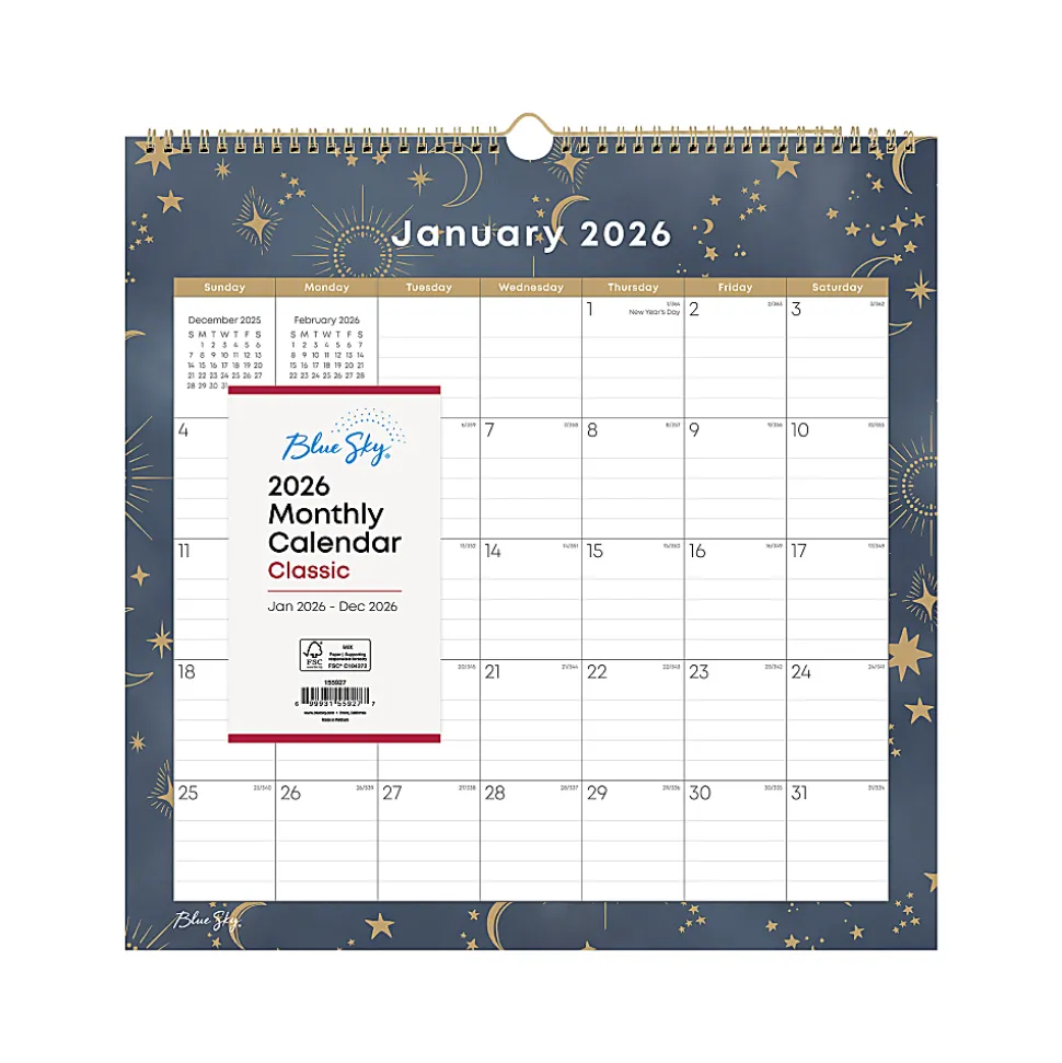 2026 Blue Sky Monthly Wall Calendar, 12” x 12”, Starlitza, January To December, 155927