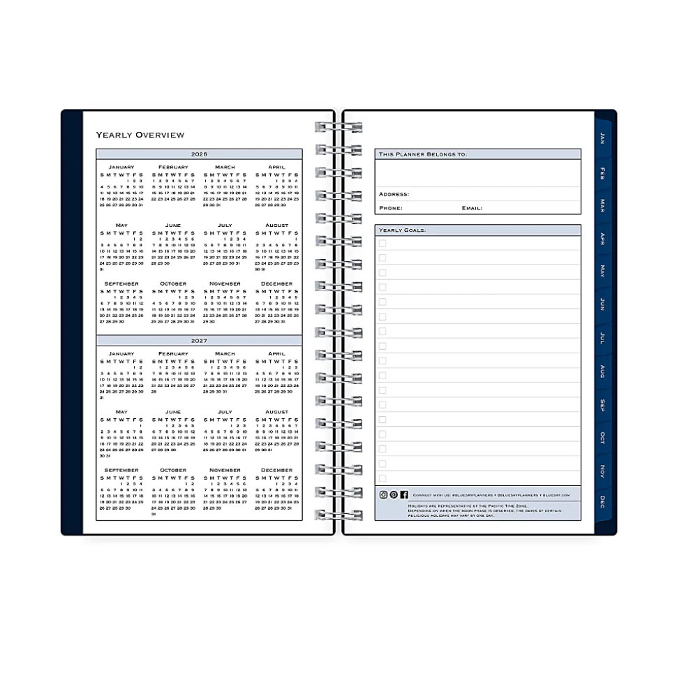 2026 Blue Sky Weekly/Monthly Pocket Planner, 3-5/8” x 6", Passages/Solid Navy, January To December, 154178