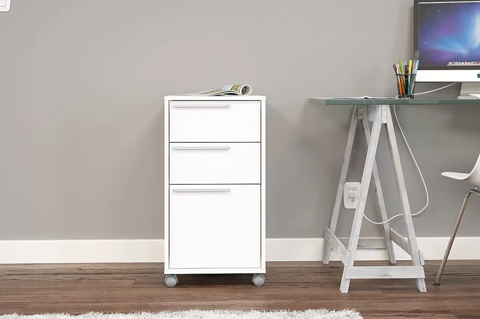Boahaus 4305 15-3/4"W x 17-3/4"D Lateral 3-Drawer Mobile File Cabinet, White