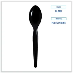Boardwalk Heavyweight Wrapped Polystyrene Teaspoons, Black, Pack Of 1000 Spoons