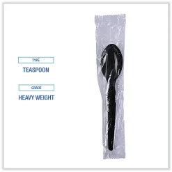 Boardwalk Heavyweight Wrapped Polystyrene Teaspoons, Black, Pack Of 1000 Spoons