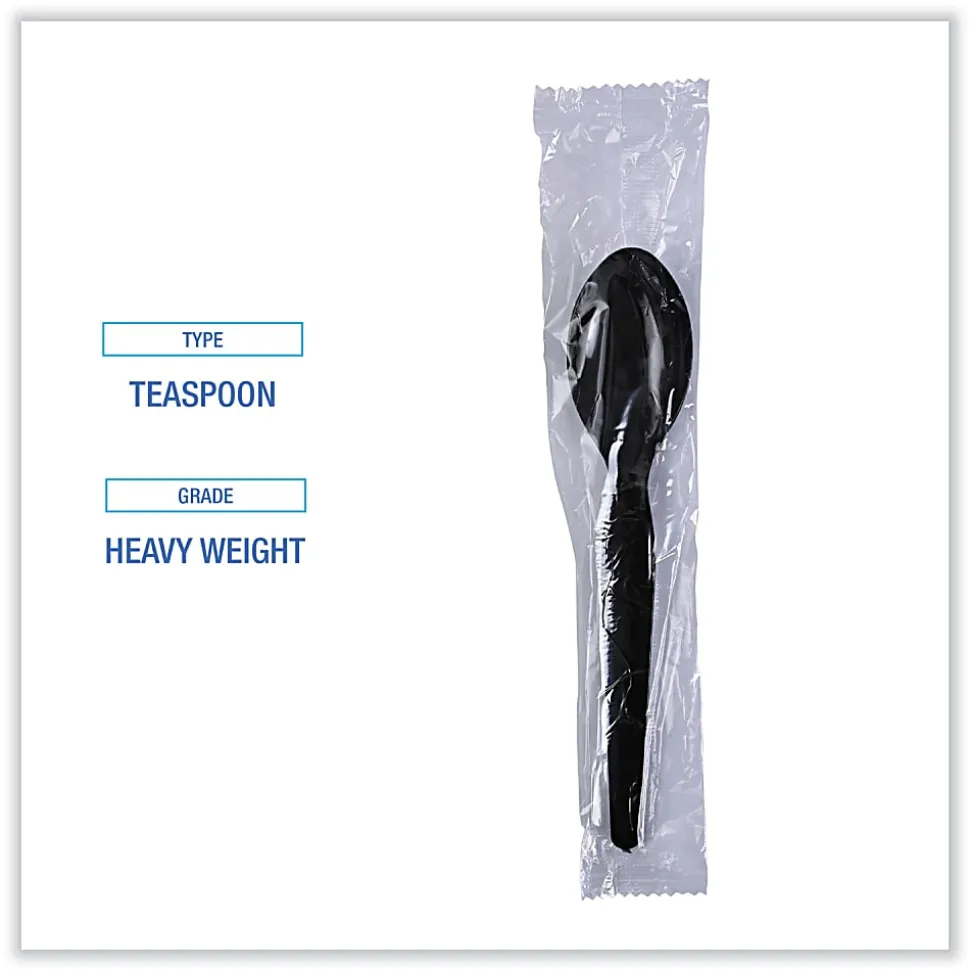 Boardwalk Heavyweight Wrapped Polystyrene Teaspoons, Black, Pack Of 1000 Spoons