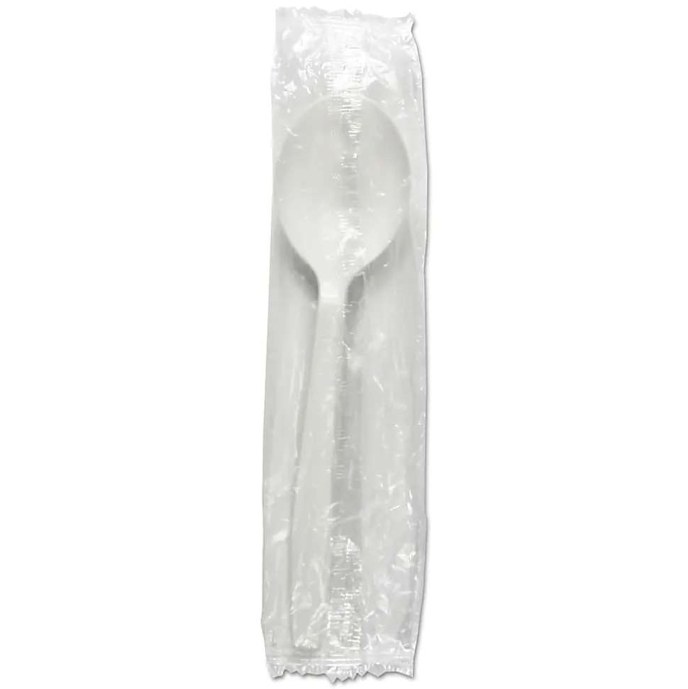 Boardwalk® Heavyweight Wrapped Polypropylene Soup Spoons, White, Pack Of 1000 Spoons
