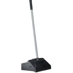 Boardwalk® Lobby Dust Pan, Plastic/Aluminum, 11 3/4" Wide, 34" Handle, Black/Silver