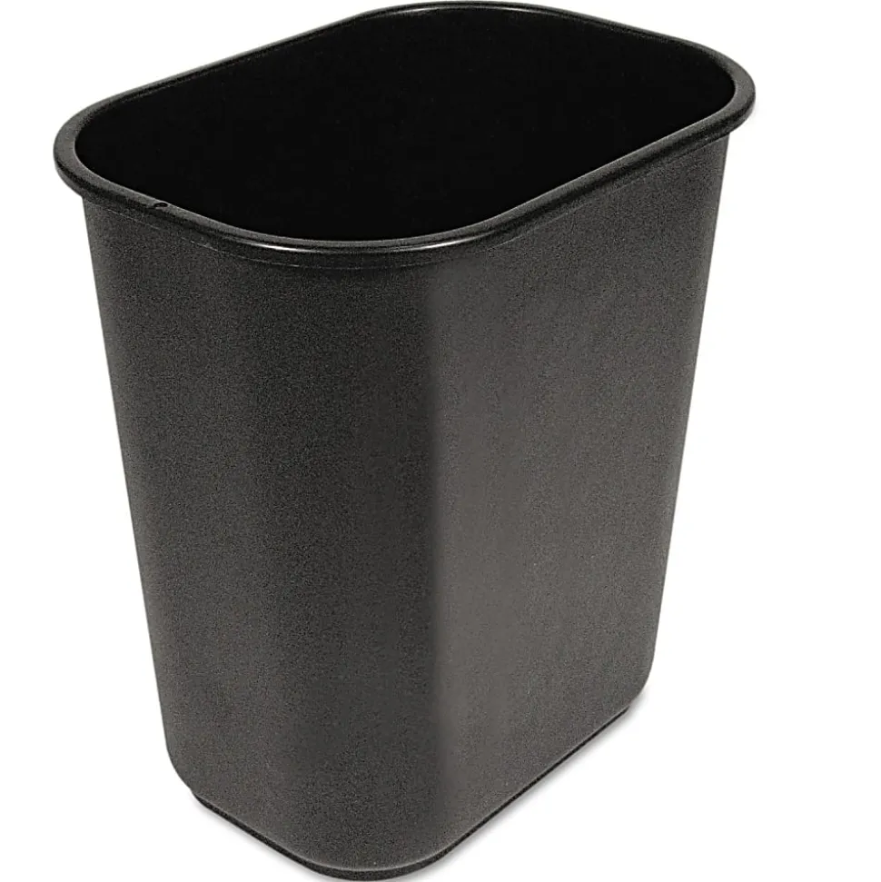 Boardwalk® Soft-Sided Rectangular Prism Plastic Wastebasket, 28 Qt, 15"H x 11"W x 14 3/8"D, Black