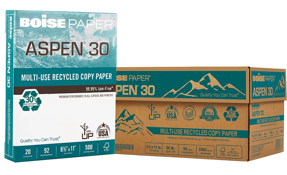 Boise® ASPEN® 30 Multi-Use Printer & Copy Paper, 1 Ream, White, Letter Size, 500 Sheets Per Ream- ASPEN 30 REAM