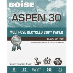 Boise® ASPEN® 30 Multi-Use Printer & Copy Paper, 10 Reams, White, Letter Size, 5000 Sheets Per Case- 054901-CTN