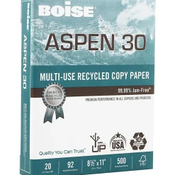 Boise® ASPEN® 30 Multi-Use Printer & Copy Paper, 10 Reams, White, Letter Size, 5000 Sheets Per Case- 054901-CTN