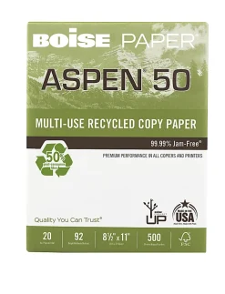 Boise® ASPEN® 50 Multi-Use Printer & Copy Paper, 1 Ream, White, Letter Size, 500 Sheets Per Ream - 55011