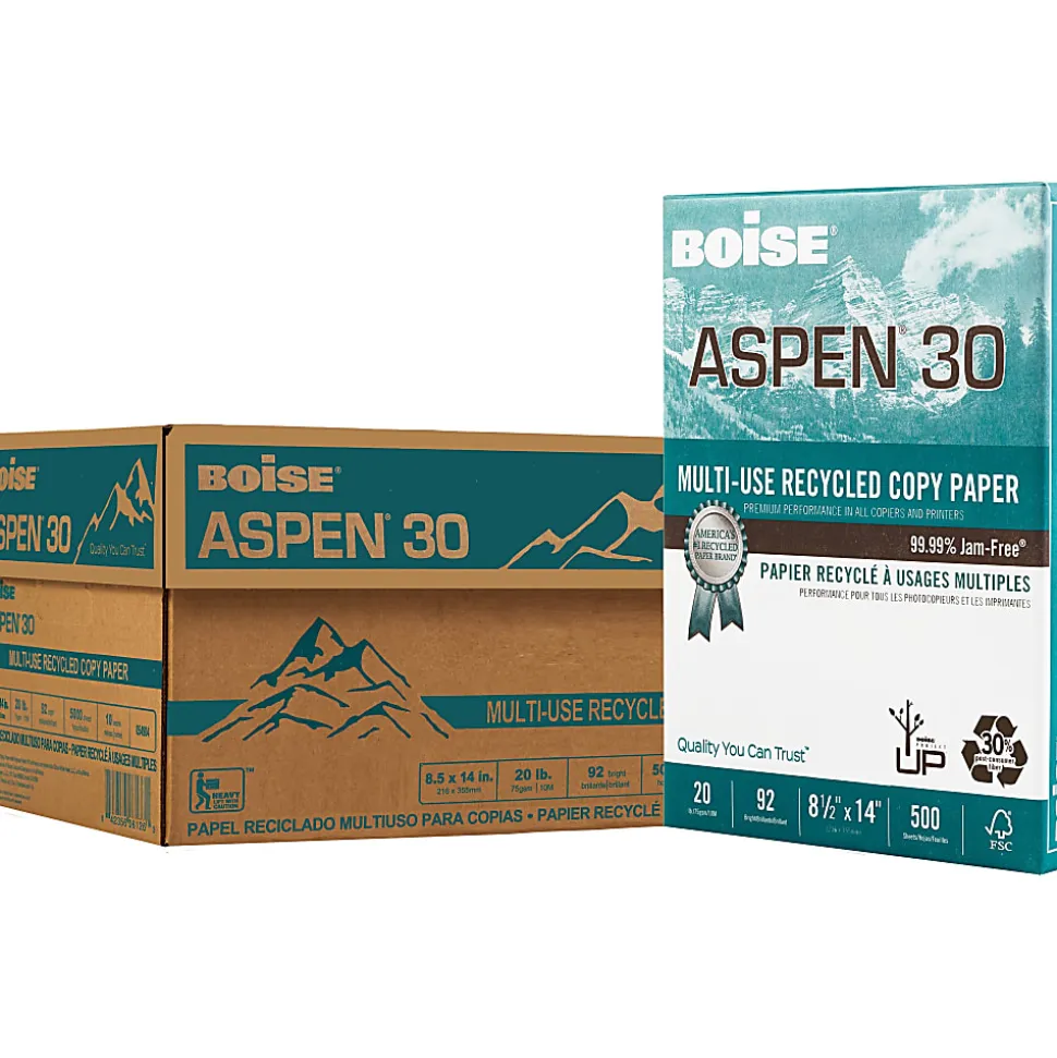 Boise® ASPEN® 30 Multi-Use Printer & Copy Paper, 10 Reams, White, Legal (8.5" x 14"), 5000 Sheets Per Case- 054904-CTN