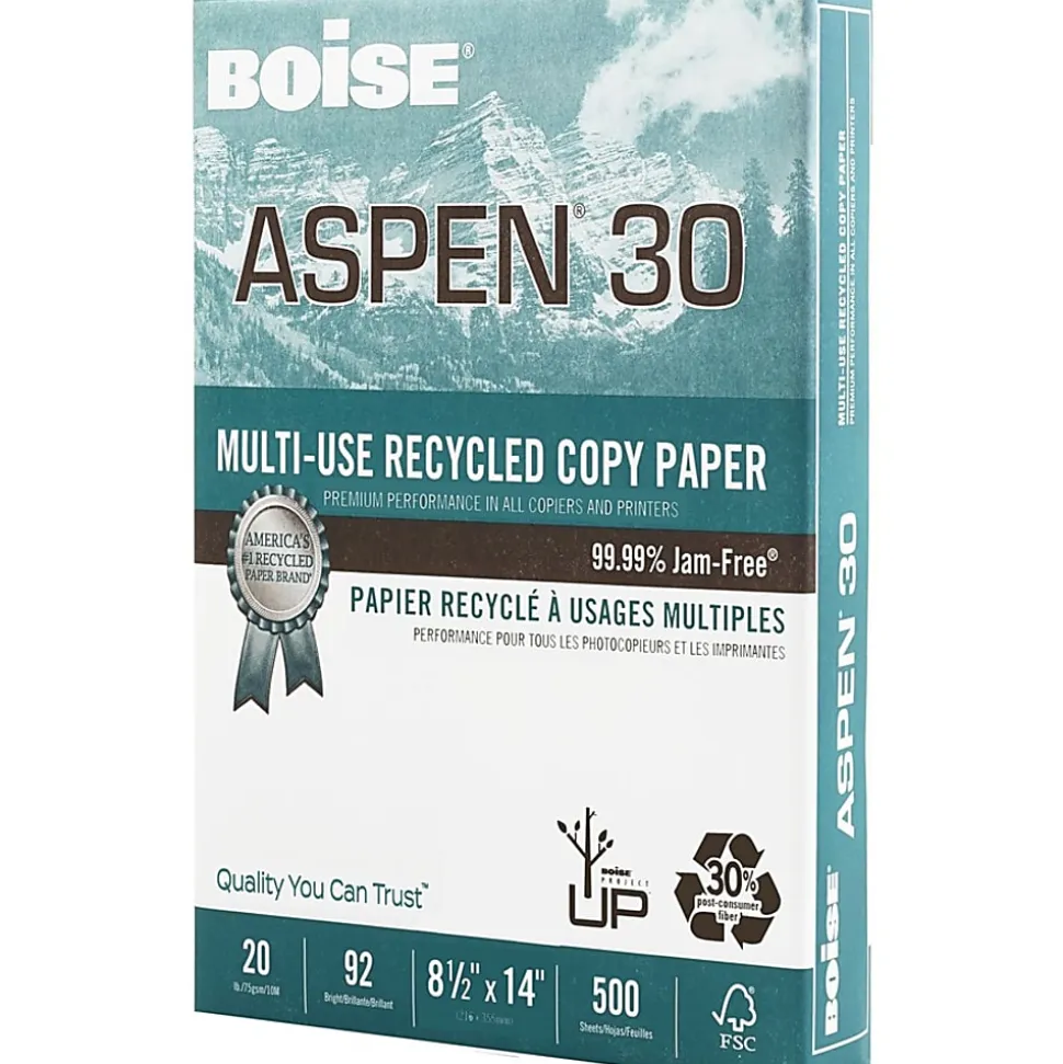 Boise® ASPEN® 30 Multi-Use Printer & Copy Paper, 10 Reams, White, Legal (8.5" x 14"), 5000 Sheets Per Case- 054904-CTN