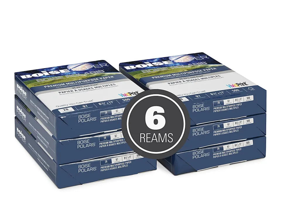 Boise, Polaris, Copy & Multipurpose Paper, White, Letter, 8 1/2" x 11", 28lb, 97B, 6 ream, Case
