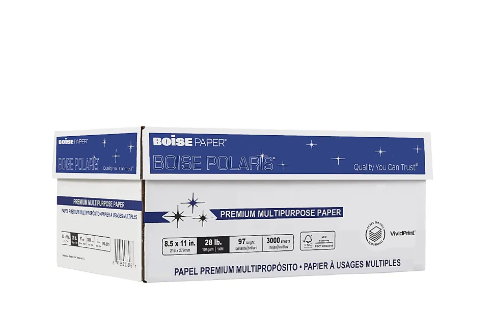 Boise, Polaris, Copy & Multipurpose Paper, White, Letter, 8 1/2" x 11", 28lb, 97B, 6 ream, Case