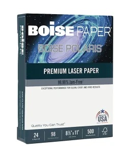 Boise POLARIS® Premium Laser Paper, 8 Reams, White, Letter Size (8 1/2" x 11"), 500 Sheets Per Ream, FSC® Certified, 24 Lb, 98 Brigtness