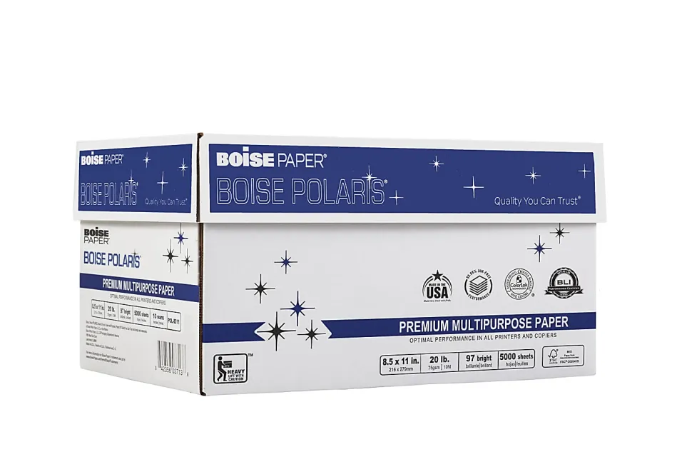 Boise® POLARIS® Premium Multi-Use Printer & Copy Paper, 10 Reams, White, Letter (8.5"x11"), 5000 Sheets Per Case, 20 Lb, 97 Brightness, FSC® Certified