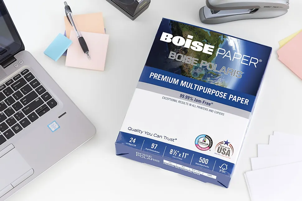 Boise® POLARIS® Premium Multi-Use Printer & Copy Paper, 10 Reams, White, Letter (8.5"x11"), 5000 Sheets Per Case, 20 Lb, 97 Brightness, FSC® Certified