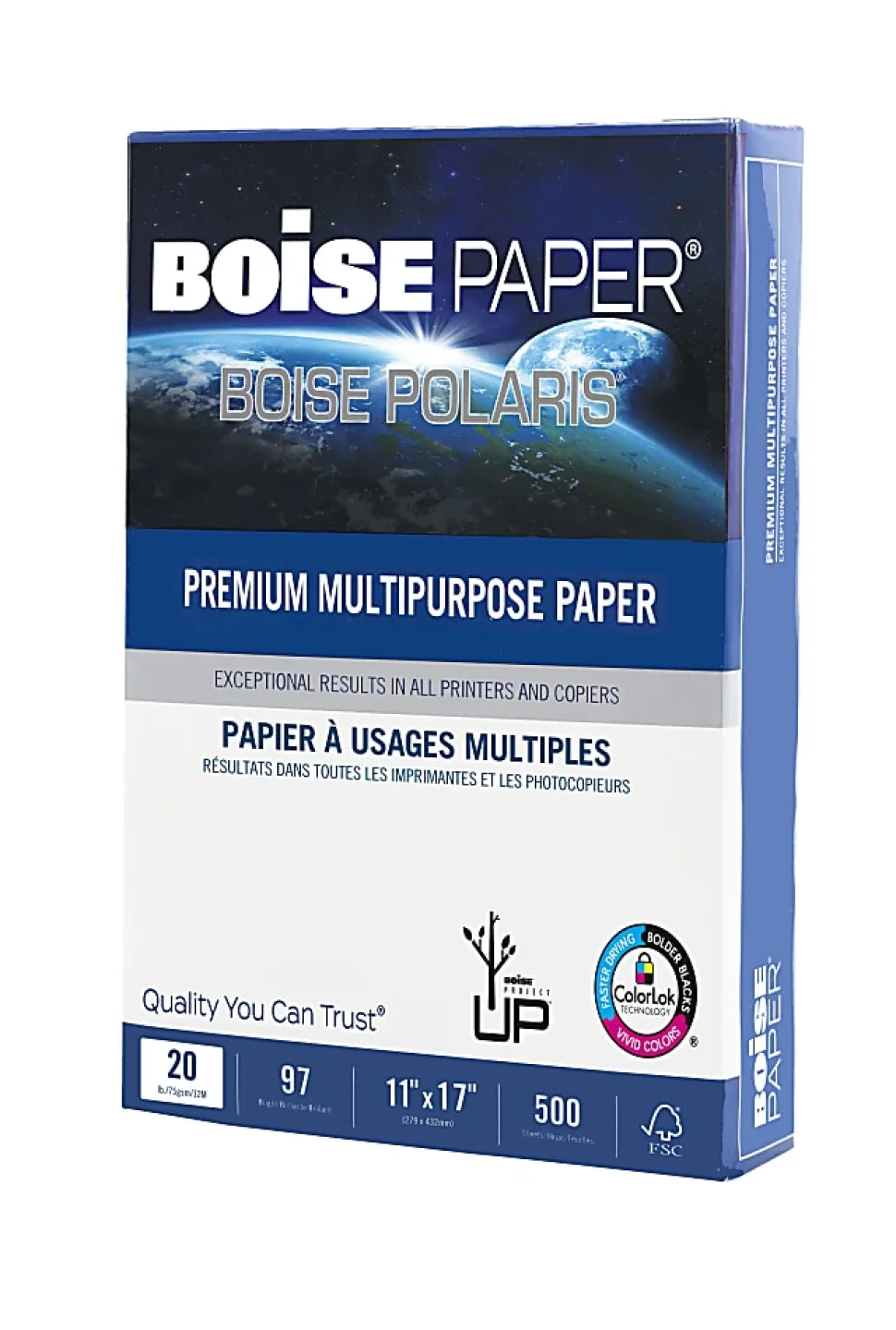 Boise® POLARIS® Premium Multi-Use Printer & Copy Paper, 5 Reams, White, Ledger (11" x 17"), 2500 Sheets Per Case, 20 Lb, 97 Brightness