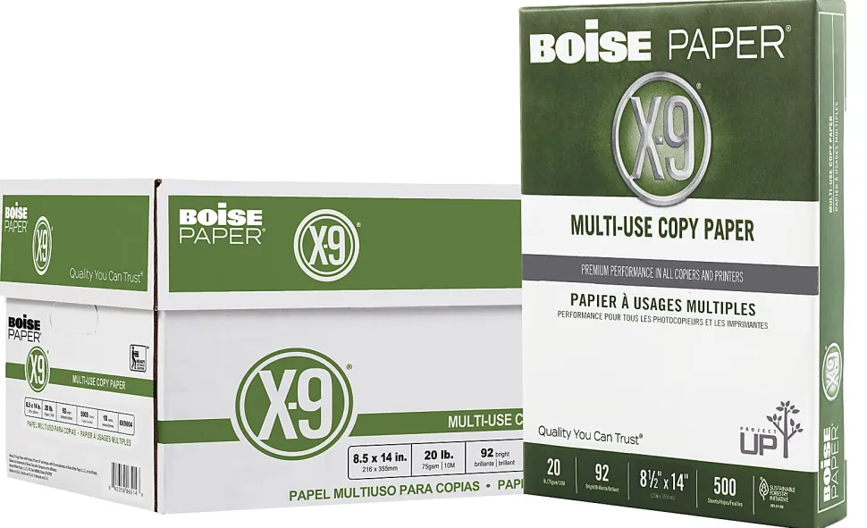 Boise® X-9® Multi-Use Printer & Copy Paper, 10 Reams, White, Legal (8.5" x 14"), 5000 Sheets Per Case, 20 Lb, 92 Brightness