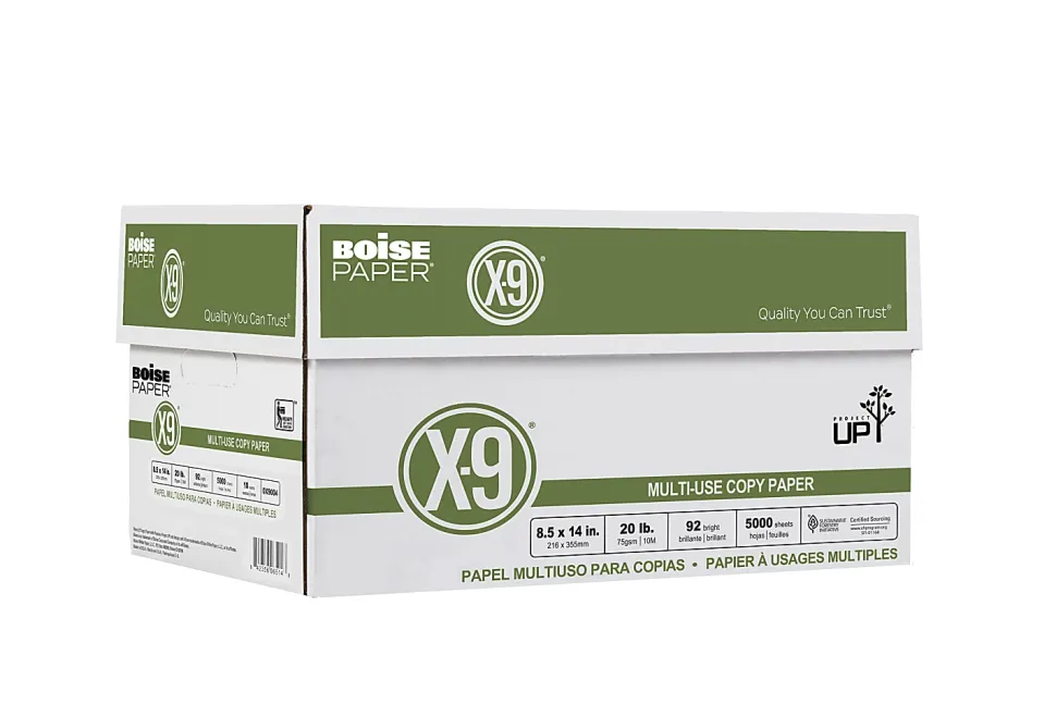 Boise® X-9® Multi-Use Printer & Copy Paper, 10 Reams, White, Legal (8.5" x 14"), 5000 Sheets Per Case, 20 Lb, 92 Brightness