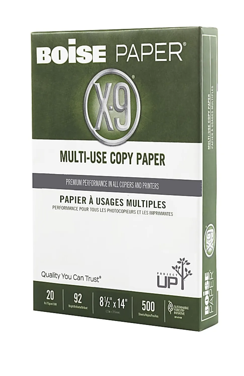 Boise® X-9® Multi-Use Printer & Copy Paper, 10 Reams, White, Legal (8.5" x 14"), 5000 Sheets Per Case, 20 Lb, 92 Brightness