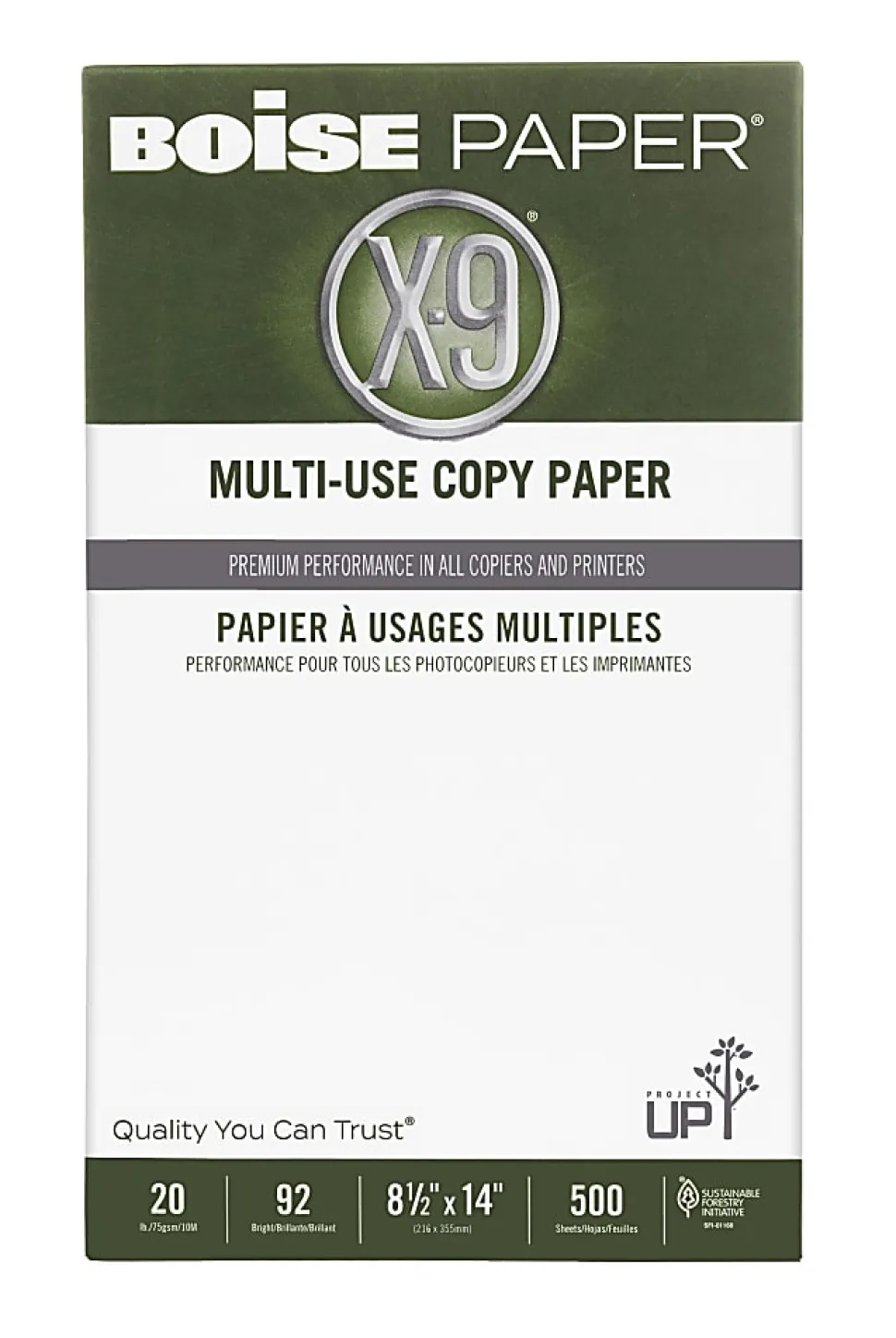 Boise® X-9® Multi-Use Printer & Copy Paper, 10 Reams, White, Legal (8.5" x 14"), 5000 Sheets Per Case, 20 Lb, 92 Brightness