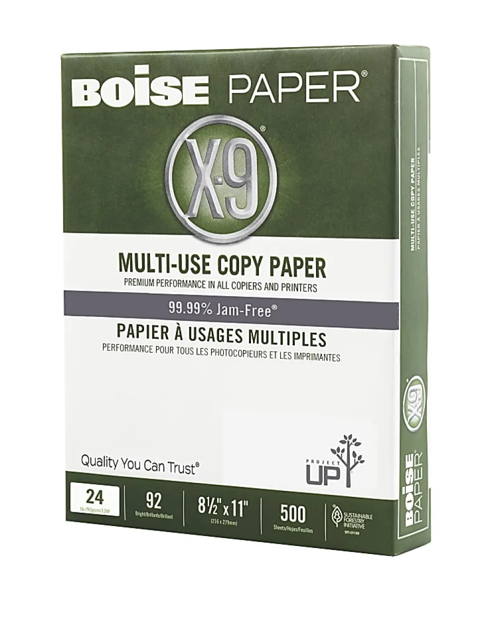 Boise® X-9® Multi-Use Printer & Copy Paper, 1 Ream, White, Letter (8.5" x 11"), 500 Sheets Per Ream, 24 Lb, 92 Brightness