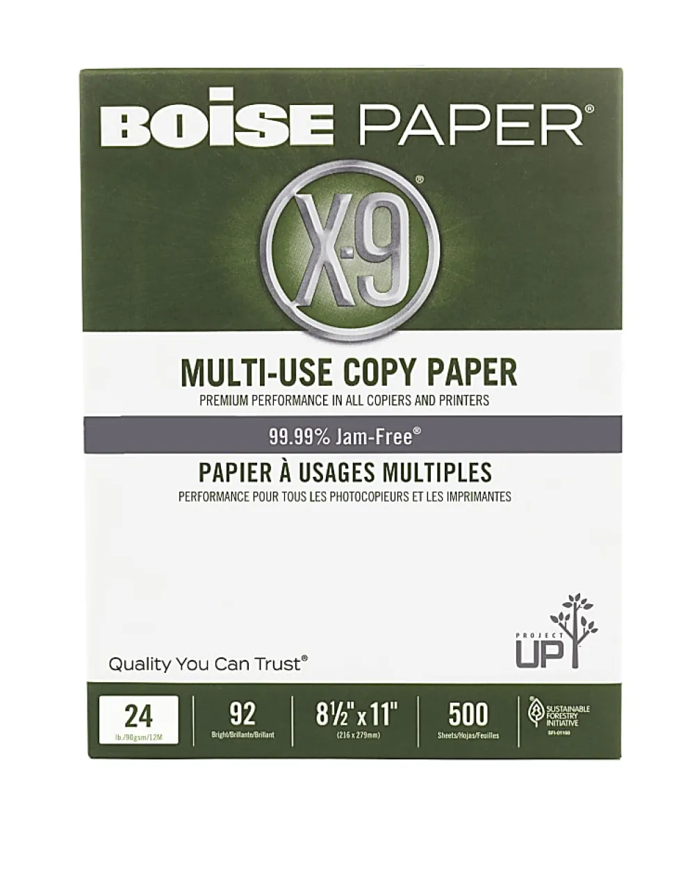 Boise® X-9® Multi-Use Printer & Copy Paper, 1 Ream, White, Letter (8.5" x 11"), 500 Sheets Per Ream, 24 Lb, 92 Brightness